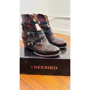 FREEBIRD By Steven Crue Wine Black Leather Handmade Ankle Western Boot size 10